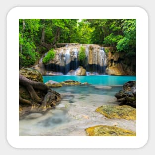 SCENERY 28 - Clear Blue Waterfall Around Green Forest Sticker